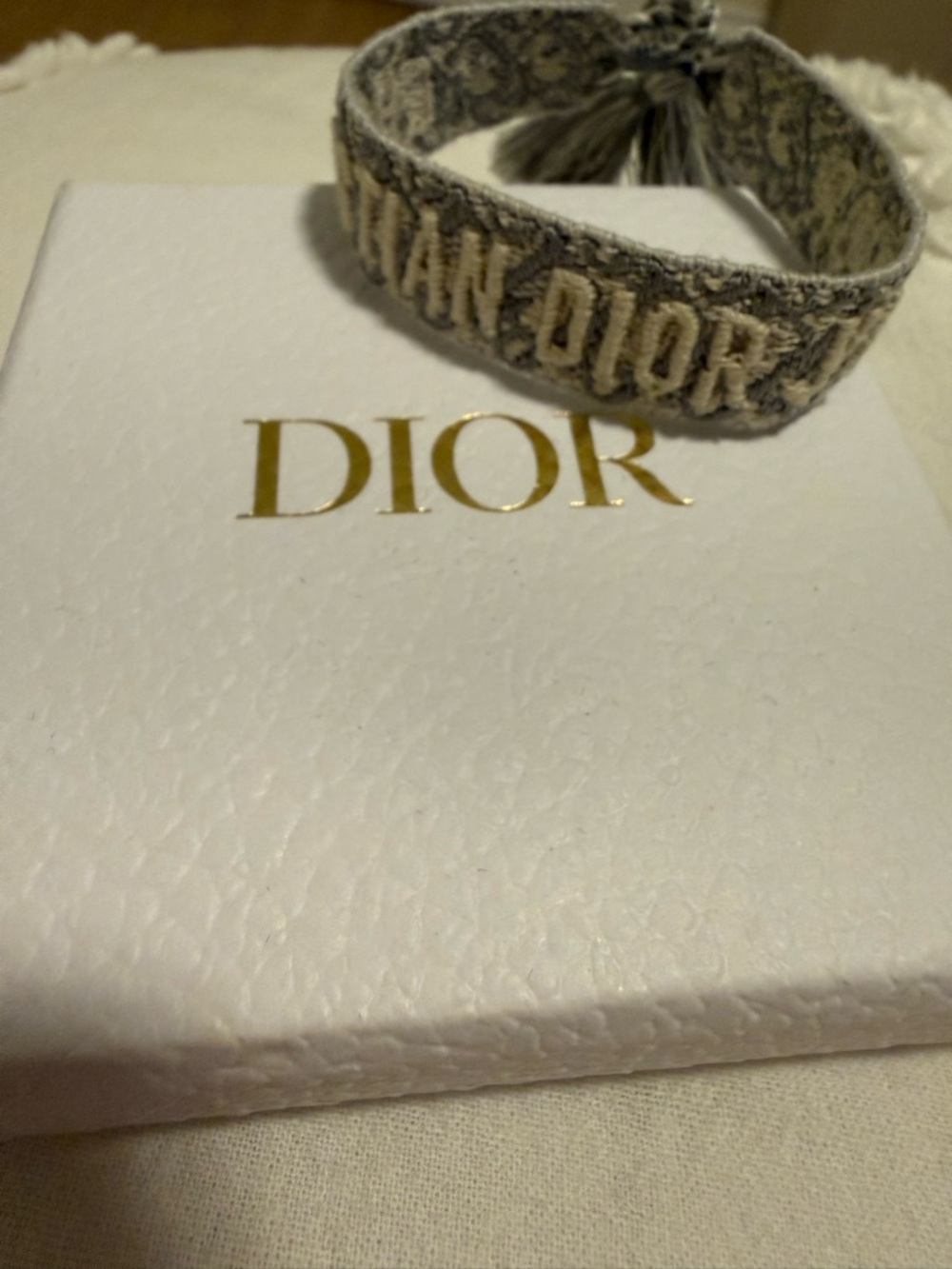 Dior Grey and Cream Embroidered Tassel Bracelet